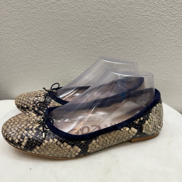 Sam Edelman Flat Shoes Bow Snakeskin Print Size 8 Luxury Ballet - Picture 2 of 7